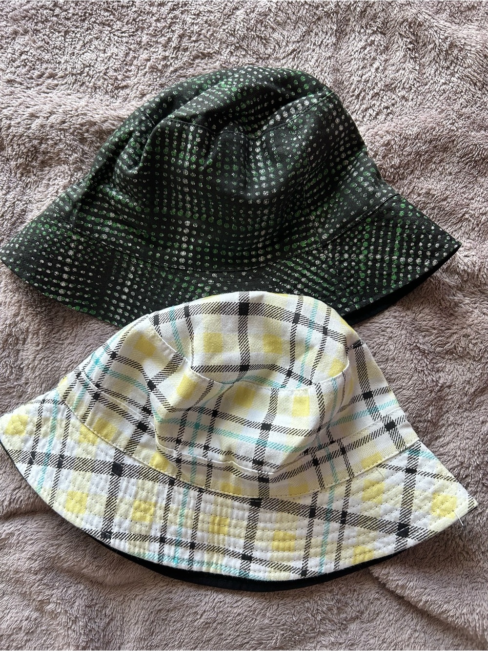 Abound Reversible Bucket Hats - Green & Yellow Plaid set of two